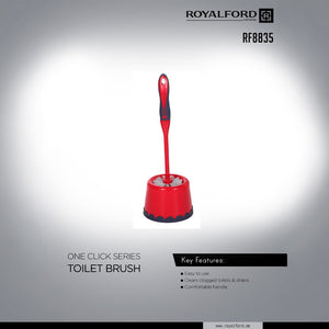 Royalford RF8835 Toilet Brush | One Click Series Easy Clean Toilet Brush | Comfortable Handle for Clearing Clogged Toilets and Drains for Home and Office Bathroom Use