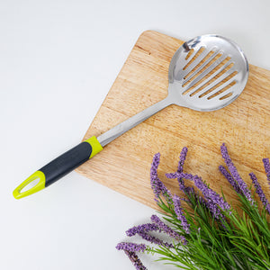 Royalford RF8913 Stainless Steel Skimmer | Ergonomic ABS Handle | Durable Design | Dishwasher Safe Slotted Spoon for Frying, Straining, Draining & Everyday Cooking Use
