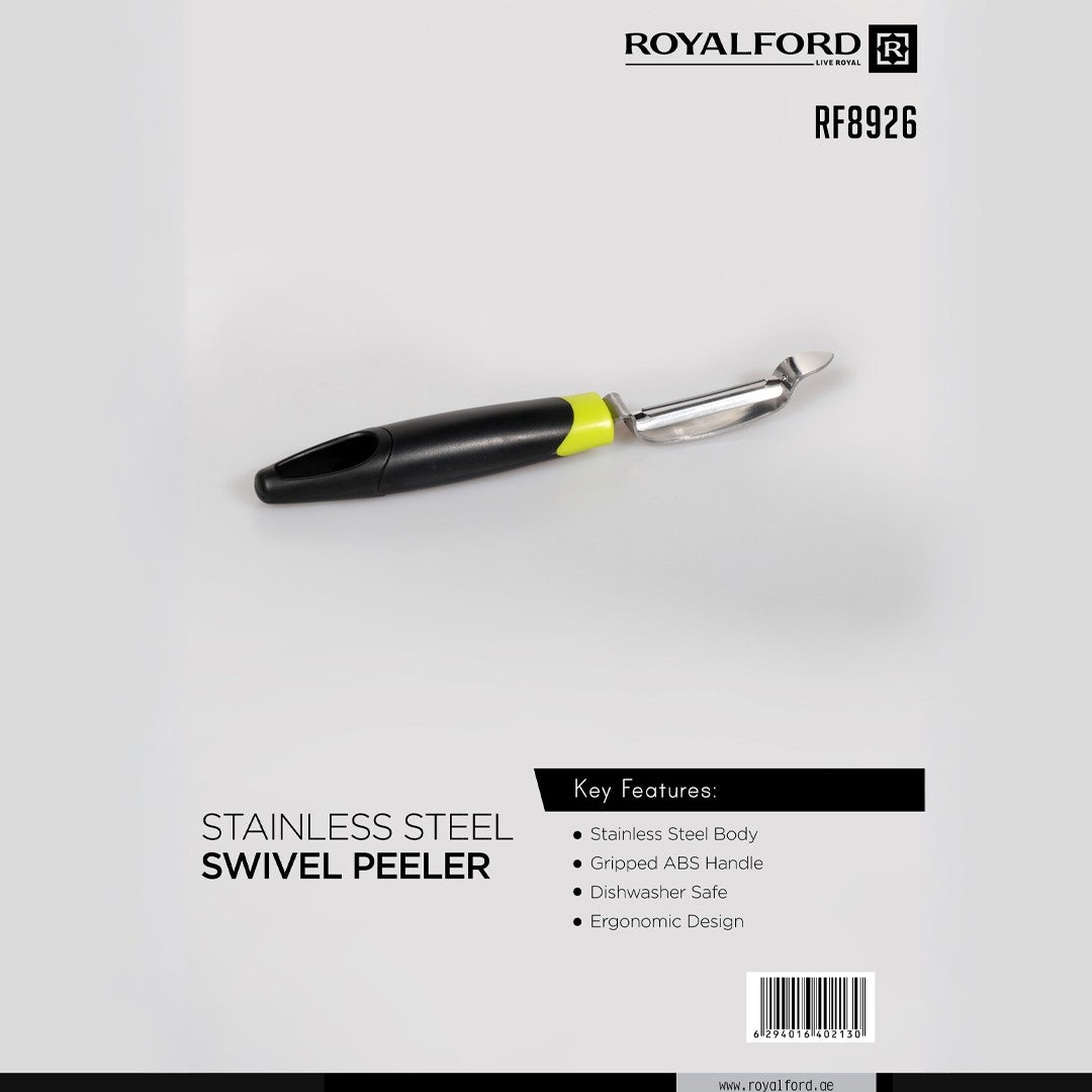 Royalford RF8926 Stainless Steel Swivel Peeler | Ergonomic ABS Handle | Durable Sharp Blade | Dishwasher Safe Design | Easy Vegetable & Fruit Peeling Tool for Daily Use