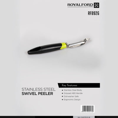 Royalford RF8926 Stainless Steel Swivel Peeler | Ergonomic ABS Handle | Durable Sharp Blade | Dishwasher Safe Design | Easy Vegetable & Fruit Peeling Tool for Daily Use