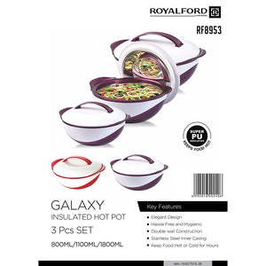 Royalford RF8953 Galaxy 3-Piece Insulated Hot Pot Set |  Stainless Steel Inner |  800ml, 1100ml & 1800ml | Double-wall PU insulation |Food-grade stainless steel