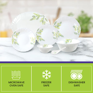 Royalford RF8981 33-Piece Opalware Dinner Set | Premium Tableware | Durable Leaf-Pattern Plates, Bowls & Spoons  | Dishwasher Safe, Microwave Safe  & Freezer Safe