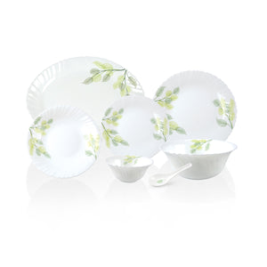 Royalford RF8981 33-Piece Opalware Dinner Set | Premium Tableware | Durable Leaf-Pattern Plates, Bowls & Spoons  | Dishwasher Safe, Microwave Safe  & Freezer Safe