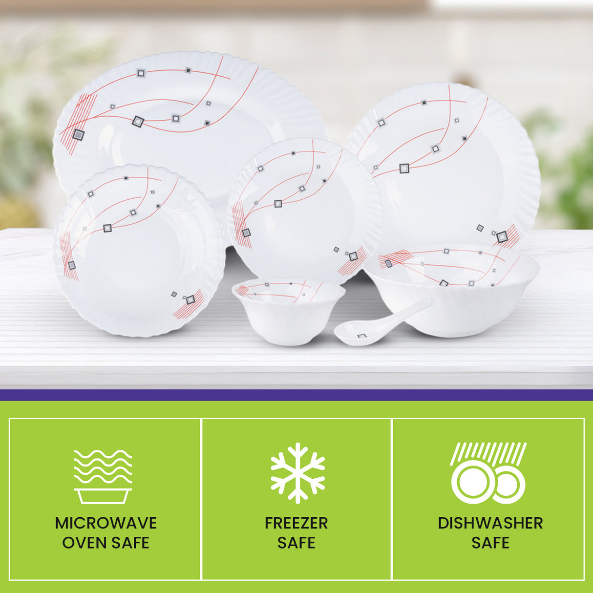 Royalford RF8982 33-Piece Opalware Dinner Set | Premium Durable Tableware | Elegant Modern Design| Microwave Safe| Dishwasher Safe| Freezer Safe|  Perfect for Daily Use