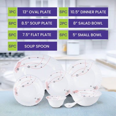 Royalford RF8982 33-Piece Opalware Dinner Set | Premium Durable Tableware | Elegant Modern Design| Microwave Safe| Dishwasher Safe| Freezer Safe|  Perfect for Daily Use