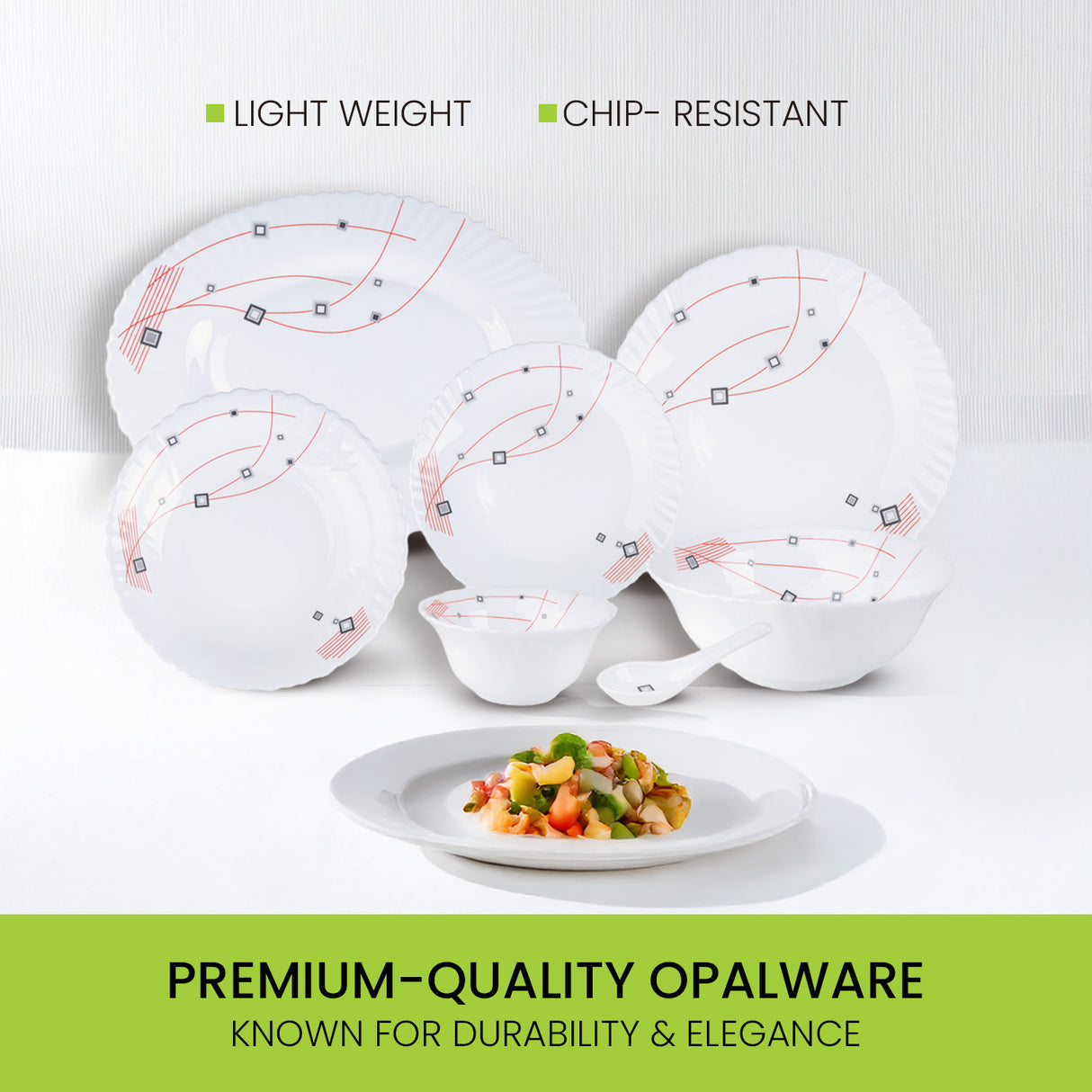 Royalford RF8982 33-Piece Opalware Dinner Set | Premium Durable Tableware | Elegant Modern Design| Microwave Safe| Dishwasher Safe| Freezer Safe|  Perfect for Daily Use
