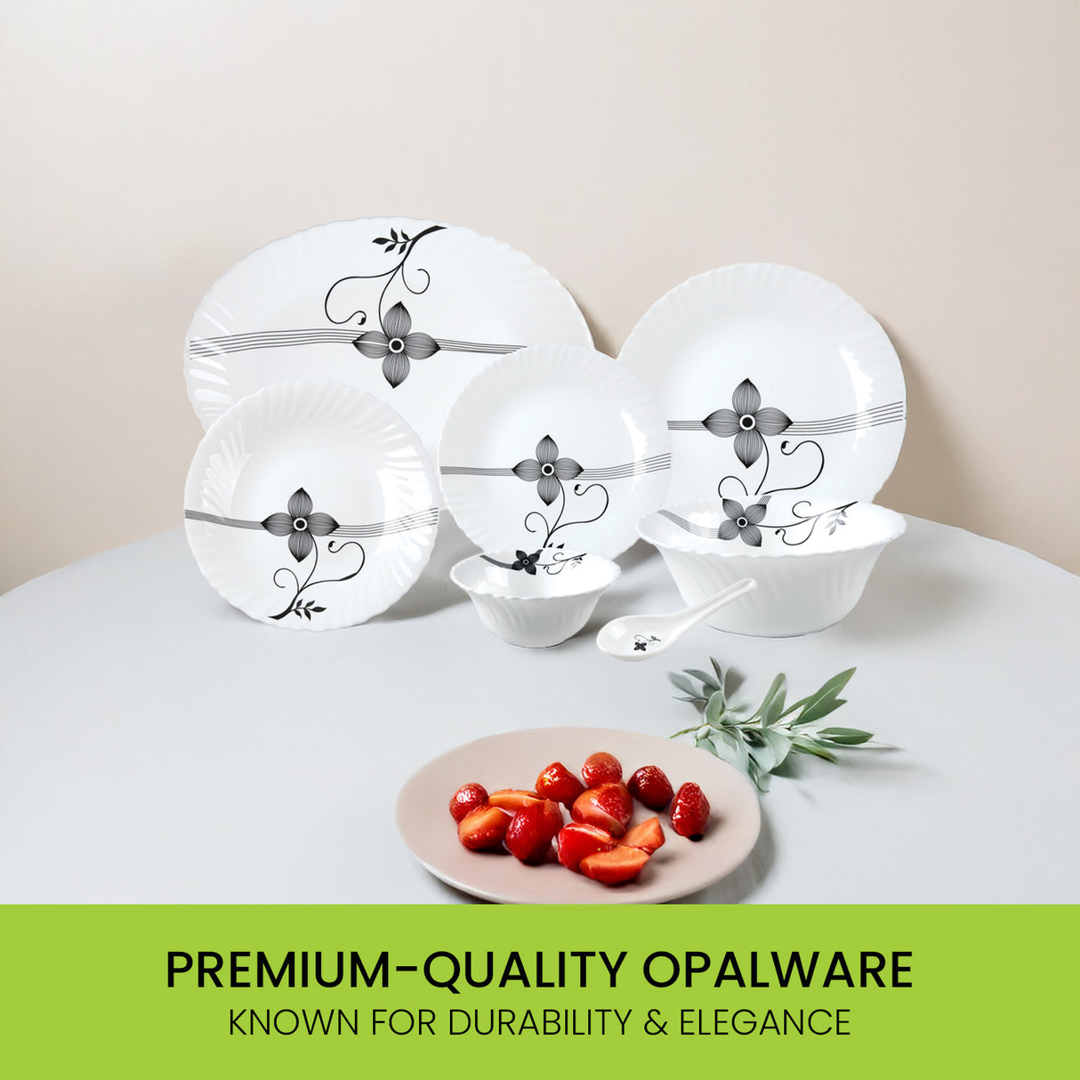 Royalford RF8983 33-Piece Opalware Dinner Set |Elegant Floral Tableware | Premium Durable Opal Glass | Lightweight Design |Dishwasher Safe, Microwave Safe & Freezer Safe