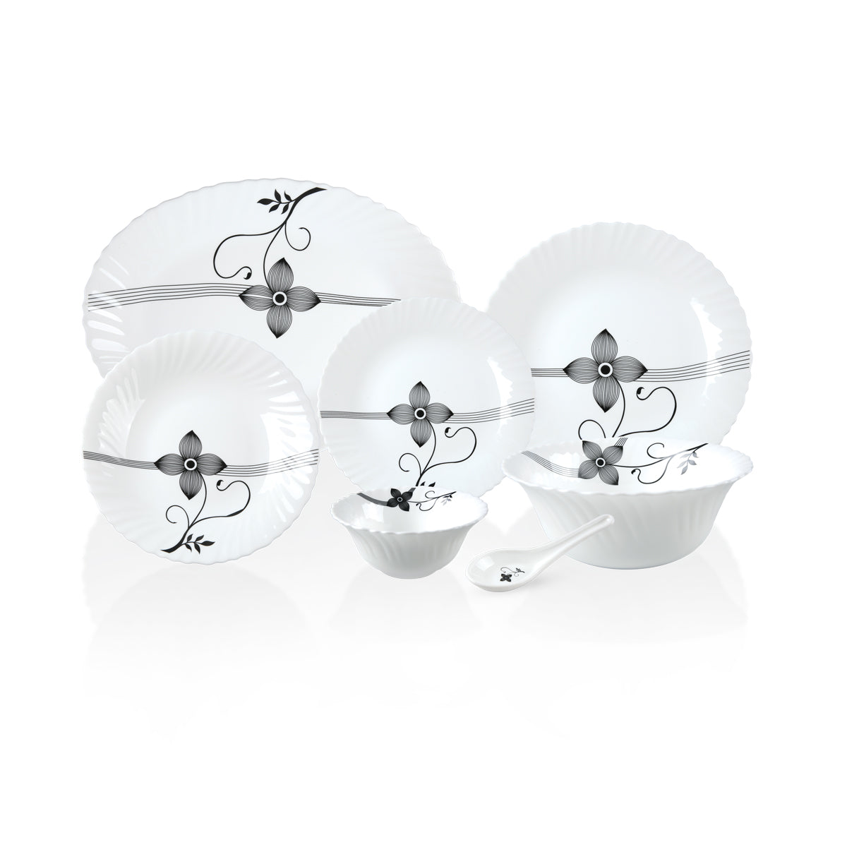 Royalford RF8983 33-Piece Opalware Dinner Set |Elegant Floral Tableware | Premium Durable Opal Glass | Lightweight Design |Dishwasher Safe, Microwave Safe & Freezer Safe