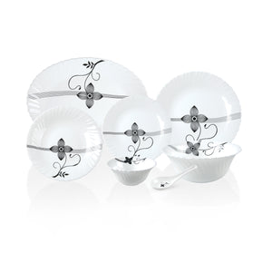 Royalford RF8983 33-Piece Opalware Dinner Set |Elegant Floral Tableware | Premium Durable Opal Glass | Lightweight Design |Dishwasher Safe, Microwave Safe & Freezer Safe