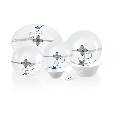 Royalford RF8983 33-Piece Opalware Dinner Set |Elegant Floral Tableware | Premium Durable Opal Glass | Lightweight Design |Dishwasher Safe, Microwave Safe & Freezer Safe