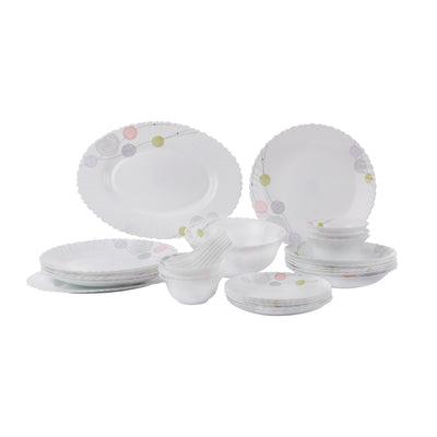 Royalford RF8984 Opalware Dinner Set 34Pcs | Elegant Floral Design Dining Collection | Lightweight| Chip-Resistant Opal Glass Plates & Bowls |Freezer-Safe Tableware Set