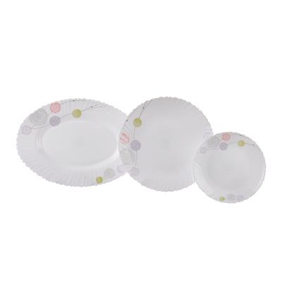 Royalford RF8984 Opalware Dinner Set 34Pcs | Elegant Floral Design Dining Collection | Lightweight| Chip-Resistant Opal Glass Plates & Bowls |Freezer-Safe Tableware Set