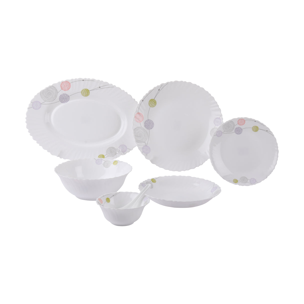 Royalford RF8984 Opalware Dinner Set 34Pcs | Elegant Floral Design Dining Collection | Lightweight| Chip-Resistant Opal Glass Plates & Bowls |Freezer-Safe Tableware Set