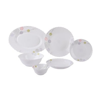 Royalford RF8984 Opalware Dinner Set 34Pcs | Elegant Floral Design Dining Collection | Lightweight| Chip-Resistant Opal Glass Plates & Bowls |Freezer-Safe Tableware Set