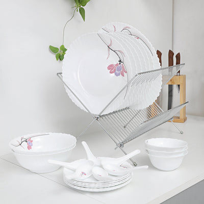 Royalford RF8986 34 Pcs Opalware Dinner Set | Premium Floral Designed Tableware Collection  | Lightweight, Chip-Resistant Plates & Bowls| Durable & Elegant Serveware Set