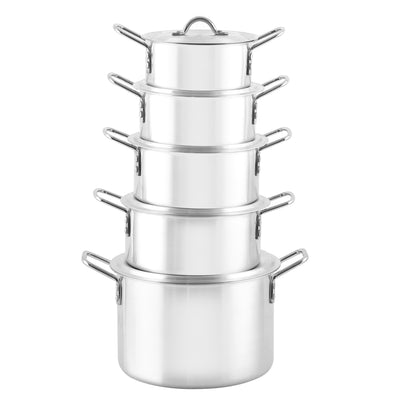 Royalford RF8994 5-Piece Lightweight Aluminium Casserole Pot Set with Lids & Handles | Food-Grade Virgin Aluminium | Lightweight construction | Durable aluminium body