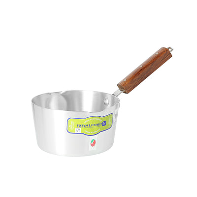 Royalford RF8991 Aluminium Milk Pan | Wooden Handle 6 Inch | 100% Food-Grade Virgin Aluminium | Fast Even Heating | Easy Pour Spout | Durable Daily Use Milk Boiling Pan