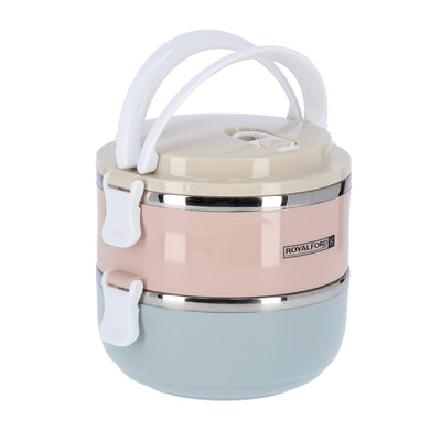 Royalford RF9294 Two-Layer Lunch Box 1400ml |Vacuum Insulated Stainless Steel Food Container | Leak Proof Easy Lock System| Portable Handle for Office, Travel & Daily Use