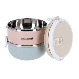 Royalford RF9294 Two-Layer Lunch Box 1400ml |Vacuum Insulated Stainless Steel Food Container | Leak Proof Easy Lock System| Portable Handle for Office, Travel & Daily Use