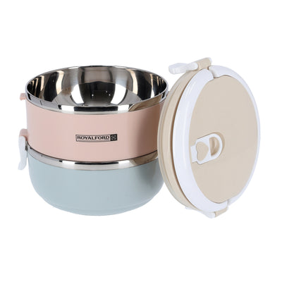 Royalford RF9294 Two-Layer Lunch Box 1400ml |Vacuum Insulated Stainless Steel Food Container | Leak Proof Easy Lock System| Portable Handle for Office, Travel & Daily Use