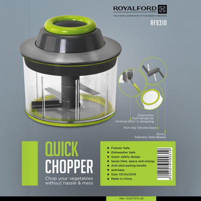 Royalford RF9310 Quick Chopper | Fast & Hassle-Free Food Preparation Tool |  Vegetable & Fruit Chopping with Strong Stainless Steel Blades and Safe Compact Design