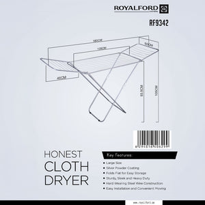 Royalford RF9342 Honest Cloth Dryer | Large Foldable Steel Clothes Drying Rack | Silver Powder Coating| Heavy-Duty Wire Construction & Space-Saving Design for Home Use