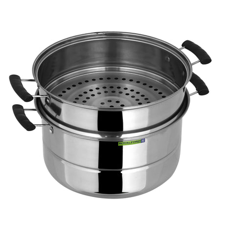 Royalford RF9351 3-Layer Stainless Steel Steamer Pot 9L | Multi-Purpose 30CM Induction-Compatible Cooking Steamer for Efficient| Nutritious Meal Preparation at Home
