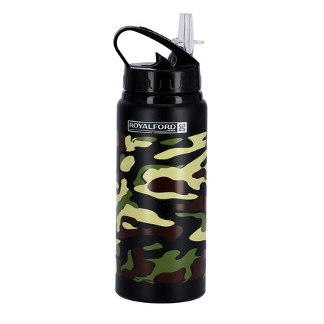 Royalford RF9361BK Sport Bottle 600ml | Stainless Steel Hot & Cold Insulated Water Bottle | Leak Resistant Lid | Portable Design for Gym, Travel, Office & Outdoor Use