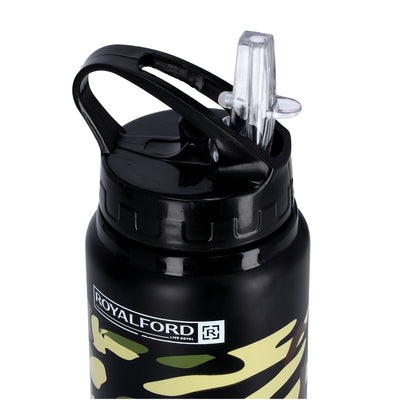 Royalford RF9361BK Sport Bottle 600ml | Stainless Steel Hot & Cold Insulated Water Bottle | Leak Resistant Lid | Portable Design for Gym, Travel, Office & Outdoor Use