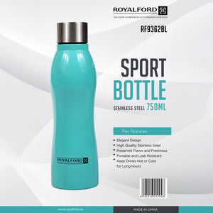 Royalford RF9362BL Stainless Steel Sport Bottle | 750ml | Leak Resistant Reusable Water Bottle for Gym, Office, Travel, Outdoor Sports & Daily Hydration  Lifestyle Use