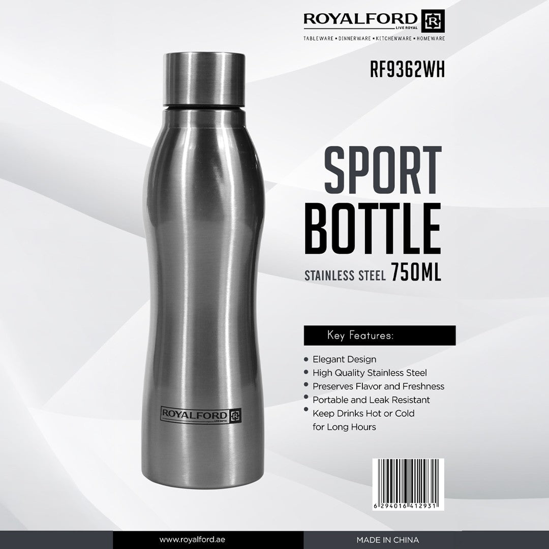 Royalford RF9362WH Stainless Steel Sport Bottle | 750ml | Leak Resistant Reusable Water Bottle for Gym, Office, Travel  & Outdoor Use with Durable Sleek Design