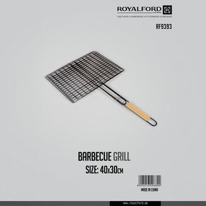 Royalford RF9393 Barbecue Grill Basket | 40×30cm Size | Durable Metal BBQ Grill | Heat Resistant Wooden Handle |Perfect  for Outdoor Barbecue Cooking and Camping Use