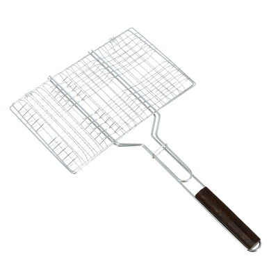 Royalford RF9394 Barbecue | Grill 33×23cm Size | Durable Metal BBQ Grill Basket | Heat Resistant Wooden Handle | Perfect for Outdoor BBQ Grilling, Fish, Meat & Vegetables