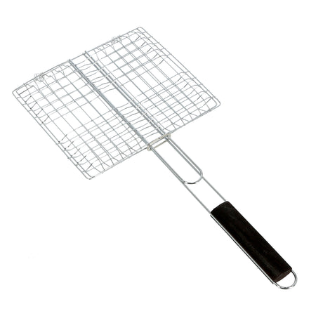 Royalford RF9395 Barbecue Grill | 23×20cm size  | Metal BBQ Grill Basket | Heat-Resistant Wooden Handle for Grilling Fish, Meat, Vegetables & Outdoor BBQ Cooking