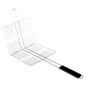 Royalford RF9395 Barbecue Grill | 23×20cm size  | Metal BBQ Grill Basket | Heat-Resistant Wooden Handle for Grilling Fish, Meat, Vegetables & Outdoor BBQ Cooking