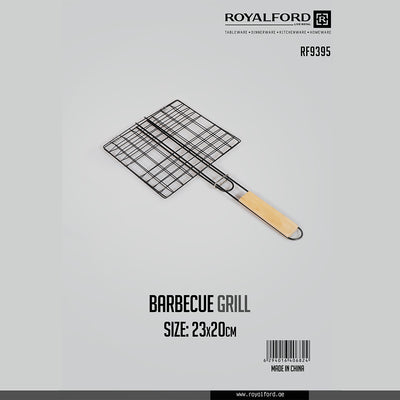 Royalford RF9395 Barbecue Grill | 23×20cm size  | Metal BBQ Grill Basket | Heat-Resistant Wooden Handle for Grilling Fish, Meat, Vegetables & Outdoor BBQ Cooking
