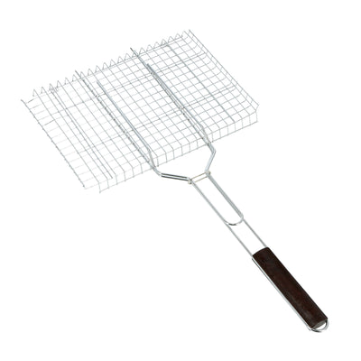 Royalford RF9396 Barbecue Grill 36×25cm | Metal BBQ Grill Basket with Heat-Resistant Wooden Handle | Perfect for Grilling Fish, Meat, Vegetables, Outdoor BBQ Cooking