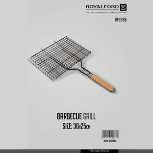 Royalford RF9396 Barbecue Grill 36×25cm | Metal BBQ Grill Basket with Heat-Resistant Wooden Handle | Perfect for Grilling Fish, Meat, Vegetables, Outdoor BBQ Cooking