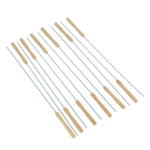 Royalford RF9400 BBQ Skewers 32cm Set of 12 | Stainless Steel Grill Skewers | Heat-Resistant Wooden Handle | Perfect for Barbecue, Kebabs, Outdoor Grilling & Camping Use