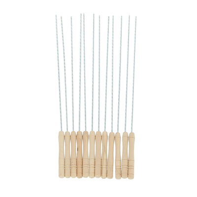 Royalford RF9400 BBQ Skewers 32cm Set of 12 | Stainless Steel Grill Skewers | Heat-Resistant Wooden Handle | Perfect for Barbecue, Kebabs, Outdoor Grilling & Camping Use