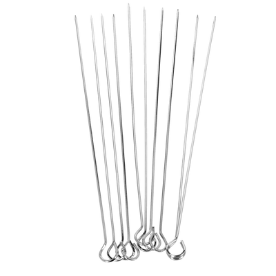 Royalford RF9402 BBQ Skewers | 42cm Set of 10 | Stainless Steel Metal Grill Skewers | Loop Handle for Barbecue, Kebabs, Outdoor Grilling & Camping Use Kitchen Accessory