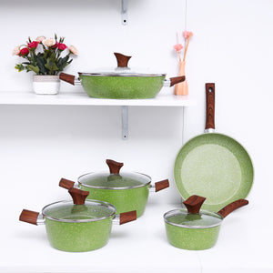 Royalford 12-Piece Forged Aluminum Cookware Set with Marble Coating-RF9415| Includes Casseroles, Sauce Pan, Wok Pan, Fry Pan, and Wooden Turners, Green