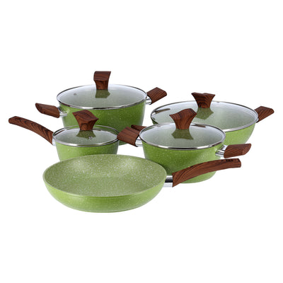 Royalford 12-Piece Forged Aluminum Cookware Set with Marble Coating-RF9415| Includes Casseroles, Sauce Pan, Wok Pan, Fry Pan, and Wooden Turners, Green