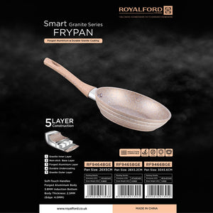 Royalford Smart Granite Frypan RF9464BGE | 5-Layer Forged Aluminium Non-Stick Pan with Induction Base | Granite Coating | Soft-Touch Handle & Multi-Hob Compatibility