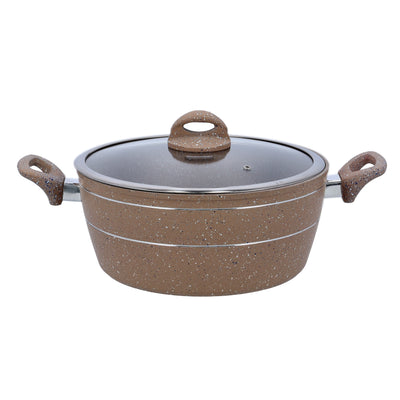 Royalford 32cm Smart Casserole with Glass Lid - Comfortable Handle, Durable, High-Quality Aluminium Construction | Non-Stick Granite Coating | Ideal for Gas, Hot Plate, Induction & Ceramic Hobs