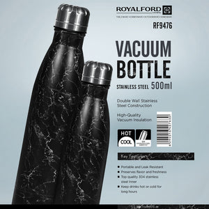Royalford RF9476 Vacuum Bottle 500ml | Double Wall Stainless Steel Insulated Hot & Cold Flask | 304 Stainless Steel Inner | Leak Resistant & Portable Water Bottle