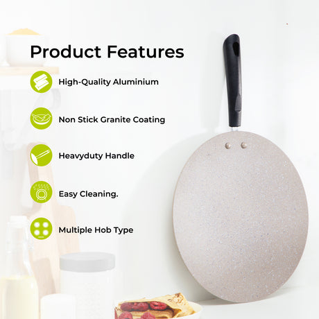 Royalford RF9507BGE Smart Granite Series 30cm Tawa | 5-Layer Non-Stick Forged Aluminium Flat Tawa | 3mm Thick Body | Perfect for Roti, Dosa, Pancake & Healthy Cooking