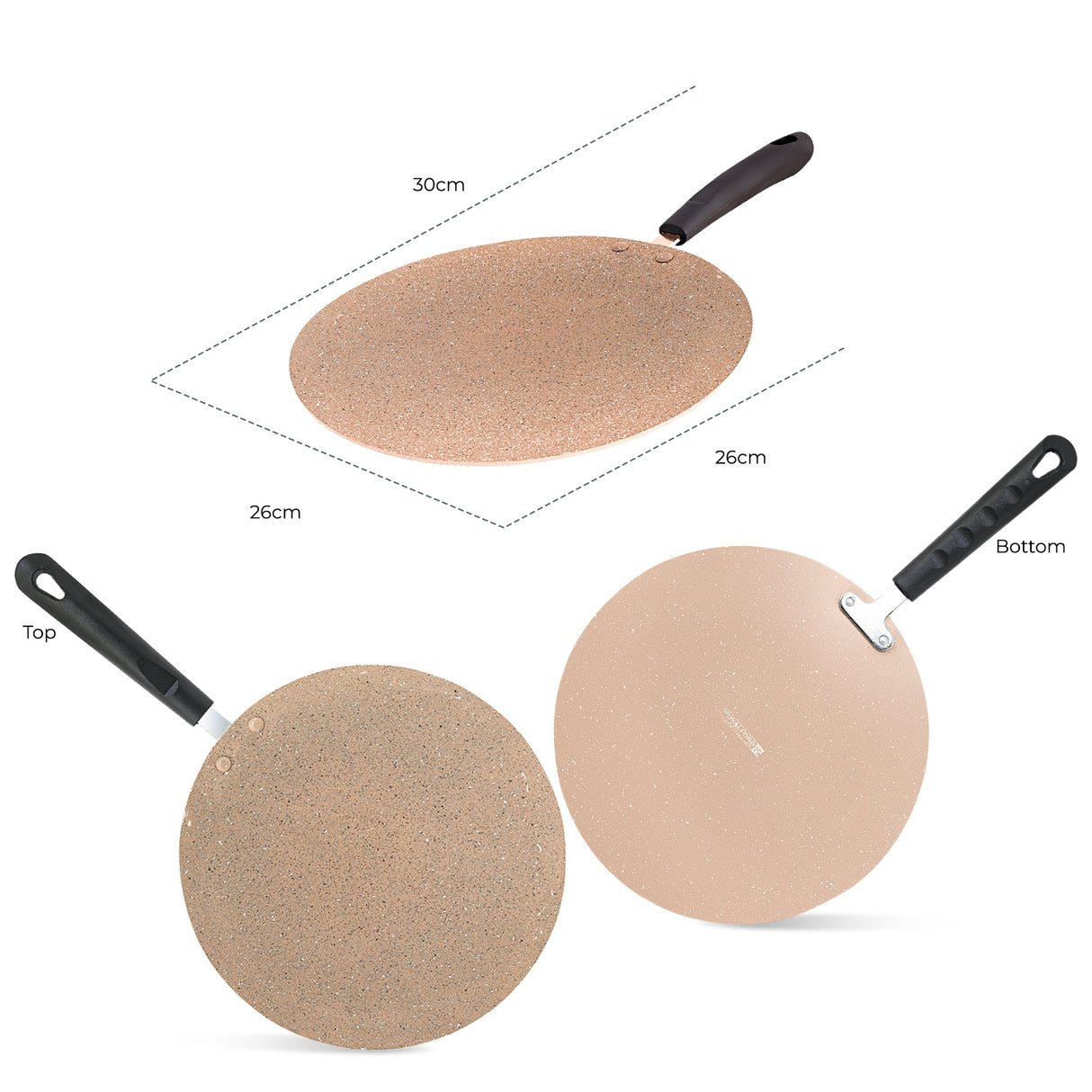 Royalford RF9507BGE Smart Granite Series 30cm Tawa | 5-Layer Non-Stick Forged Aluminium Flat Tawa | 3mm Thick Body | Perfect for Roti, Dosa, Pancake & Healthy Cooking