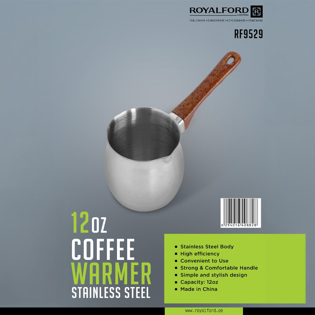 Royalford RF9529 12oz Coffee Warmer Stainless Steel Coffee Heating Pot |  Strong Comfortable Handle | High Efficiency Simple & Stylish Design for  Daily Kitchen Use