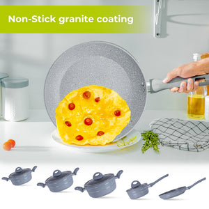 Royalford RF9555 Smart Granite 9 PCS Forged Aluminium Cookware Set with Lids | Durable Design | Marble Coated Interior | 3.8mm Induction Base | Soft Touch Handles